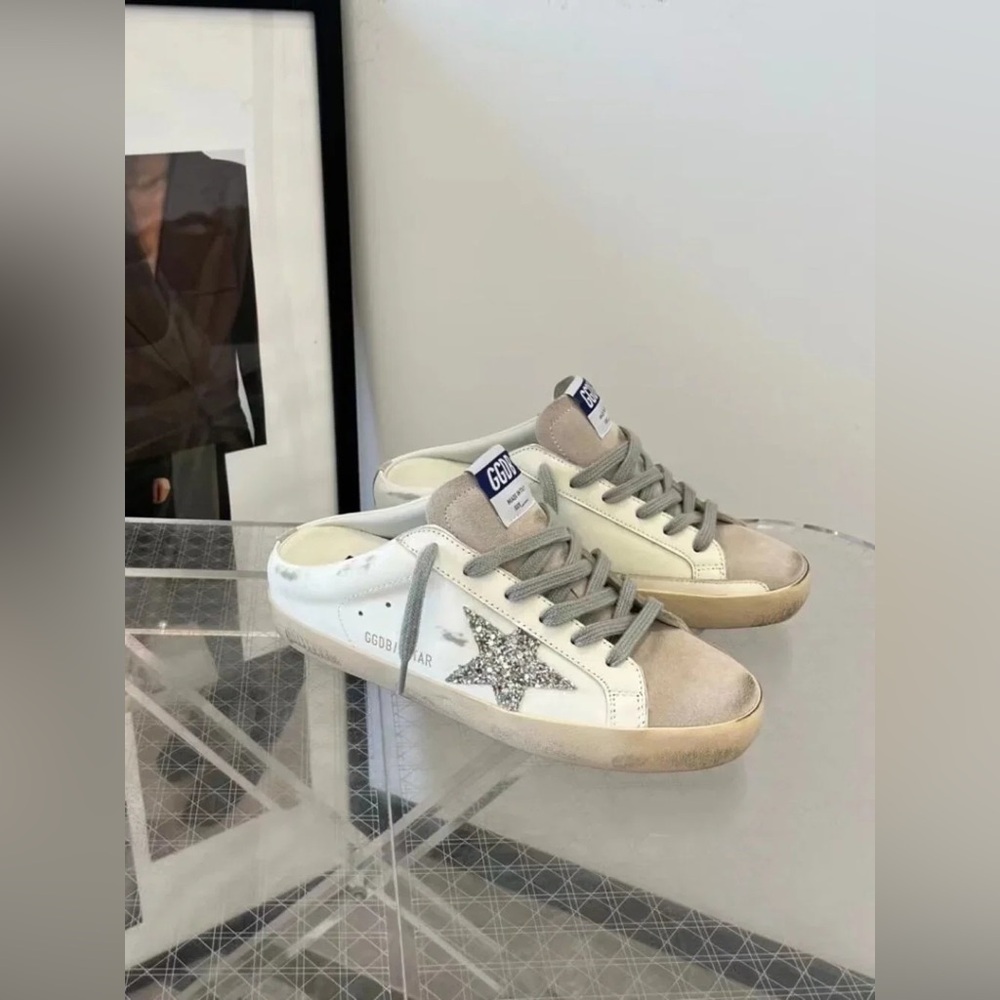 Golden Goose Super-Star sabot Women's Sneakers with Silver Glitter Star - Picture 6 of 8